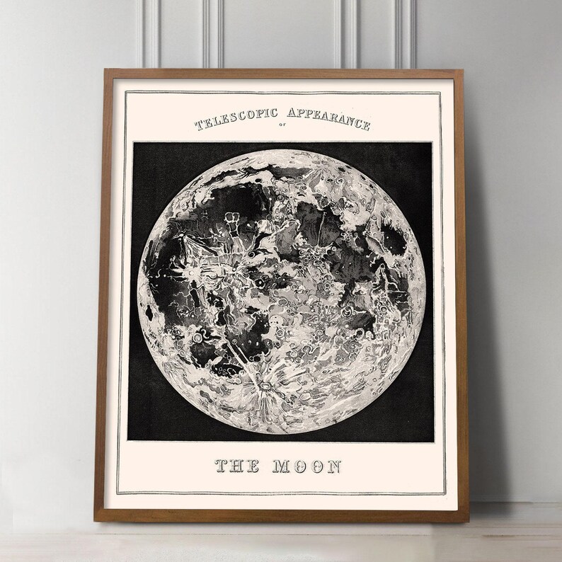 Decoración vintage con estampado de la luna, póster de astronomía con estampado de las fases lunares, lámina artística de la luna, regalos de astronomía, decoración para habitaciones infantiles. imagen 2