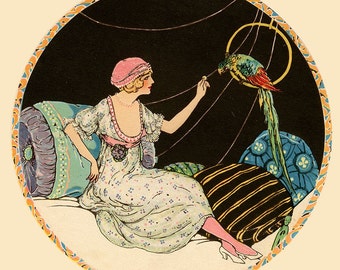 Gypsy print Fashion Wall Art, Art Deco Art Powder Box, Deco Art, 1920s Design, Gypsy Art, Flapper Art, Romantic Art, Circular print