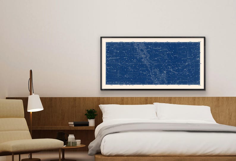 Mapa de estrellas azules impreso, carta estelar ecuatorial, mapa celeste náutico vintage, mapa de constelaciones del norte y del sur, arte mural de astronomía imagen 17