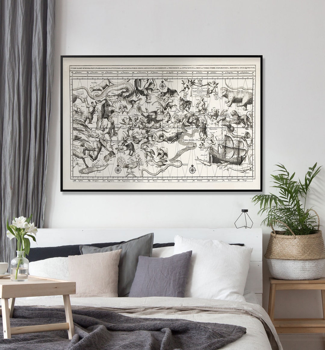 Black and White Vintage Star Map Print With Zodiac - Etsy
