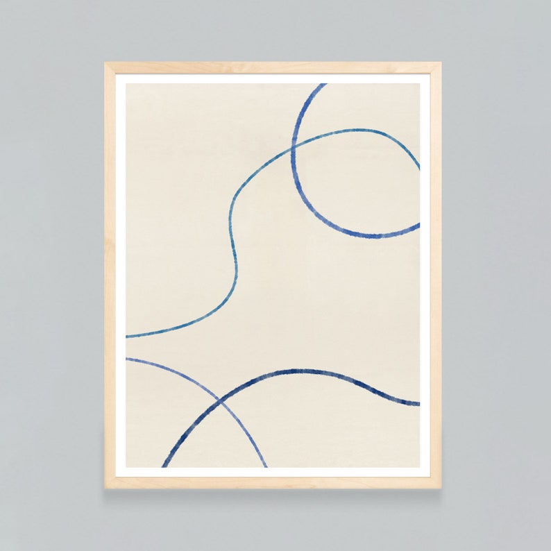Scandinavian Mid-Century Modern Abstract wall art for Danish Modern Nordic Minimal home decor Minimalist Abstract Line Drawing in blue
