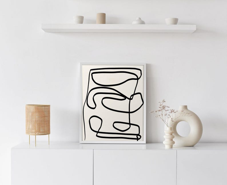 Japandi Fine Line Art Print, Midcentury Modern Abstract Wall Art, Danish Modern Home Decor image 2