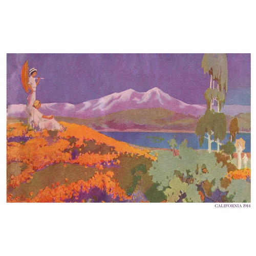 Vintage California Wall Art Print With Poppy Super Bloom Etsy