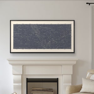 Star Map Print, Constellations Chart Print, Celestial Decor, Large Horizontal Art Print for Living room, Masculine Home Decor, Above bed art Slate Grey