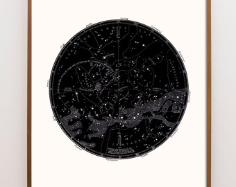 Antique Southern Constellation Map 1894, Round Circular Star Chart, Commander Hull Celestial Art