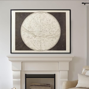 19th Century German Star Chart, Extra Large Constellation Map with Mythological Figures