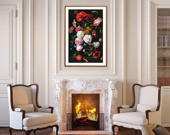 Antique Dutch Floral Still Life 17th Century, Vibrant Victorian Wall Art, Modern Victorian and Cottagecore Decor