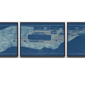 Grande carte vintage de Manhattan, art mural vintage Central Park, carte bleue vintage, carte vintage de la ville de New York, déco vintage
