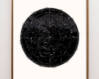 Northern Constellation Map, Circular Map, Star Map, Round Constellation Map, Antique Astronomy Print, Circular Constellation Map