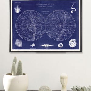 Antique Planisphere Celeste 1886, French Hemisphere Constellation Map, Vintage Science Wall Art