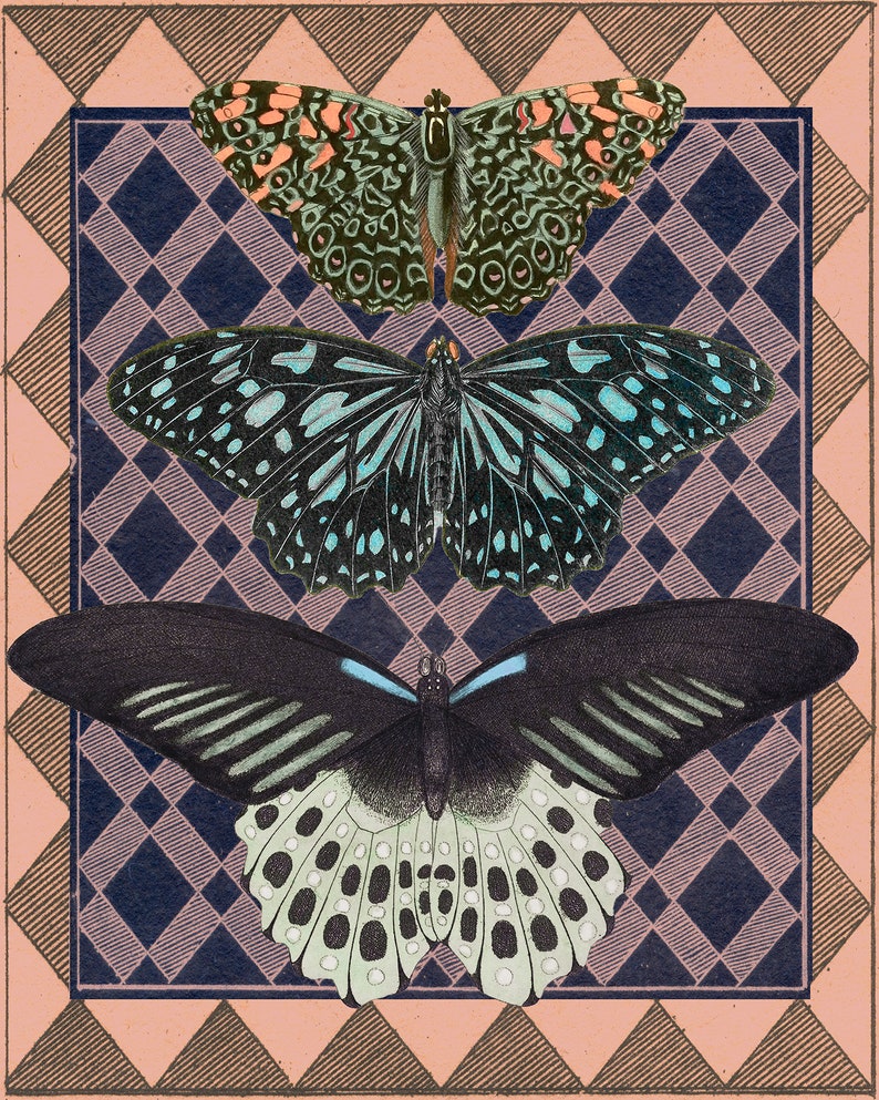 Maximalist Decor, Butterfly Wall Art Print, Art Deco Butterfly, Patterned decorative art, Fashion art image 4