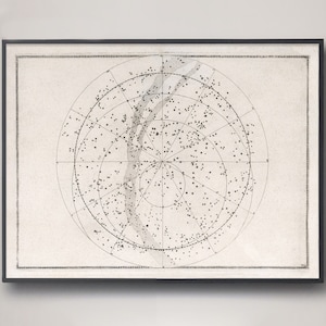 Atlas d'étoiles célestes antique minimaliste avec constellations, étoiles et galaxie pour votre décor céleste ou art mural de salon