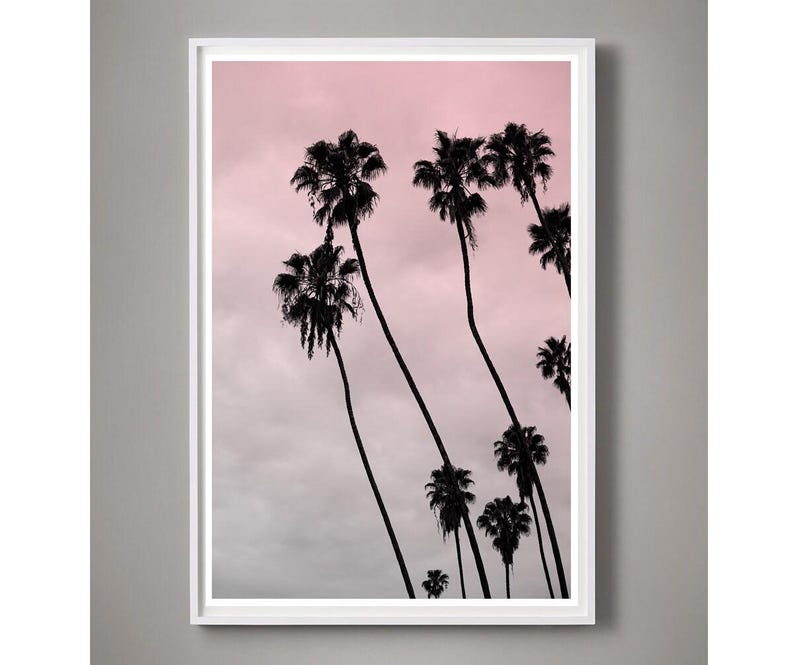 Pink Art, Los Angeles Photography, Beach House Art, Pink coastal wall art Surf Decor, Sunset photography Hollywood Regency, Hollywood Palm image 3