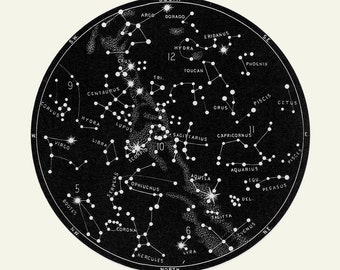 Black Constellation Print, Black Star Chart, Cosmos print, Circular Art, Celestial Art, Celestial Print, Star Map Set, Constellations Art