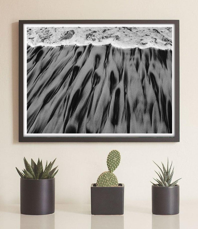 Fotografía de playa en blanco y negro de gran formato, arte mural costero del sur de California, lámina abstracta del océano. imagen 5