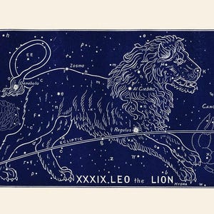 Antique Leo Zodiac Print, 19th Century Astrological Sign Art, Birthday Gift for Leo image 1