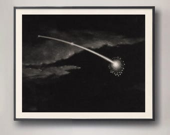 Victorian Shooting Star and Meteor Print, Antique Celestial Galaxy Art, Dark Academia Decor