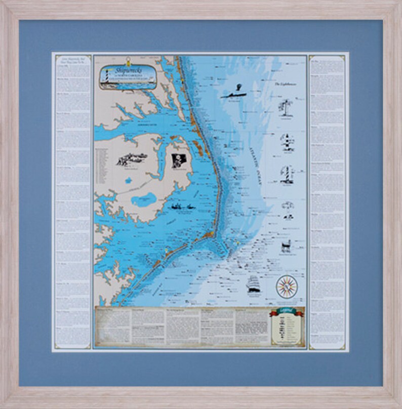 North Carolina Shipwreck Chart Cape Hatteras And The Outer Etsy