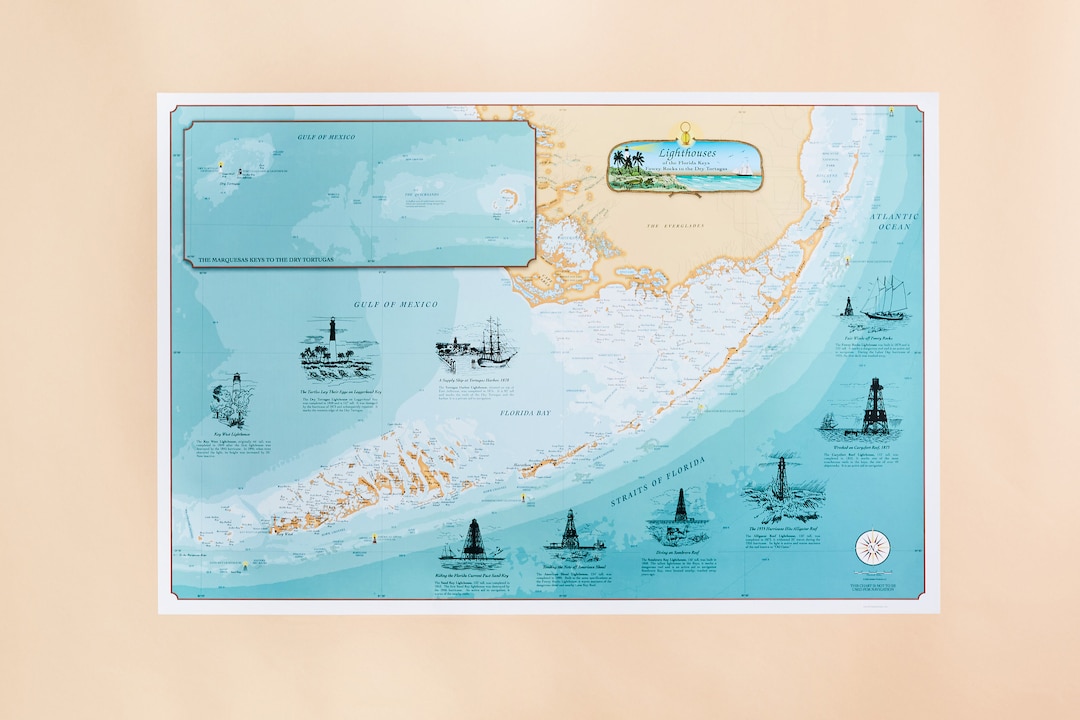Florida Keys Lighthouses Map - Etsy