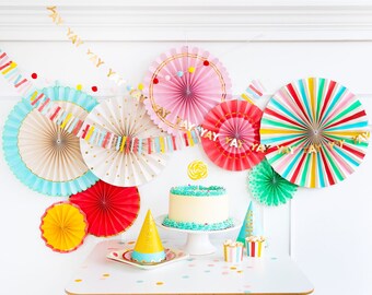 Bright Cheerful Multi-colored Hanging Party Fans Birthday Party Decorations  Hanging Party Decorations Girl's Birthday Decor 