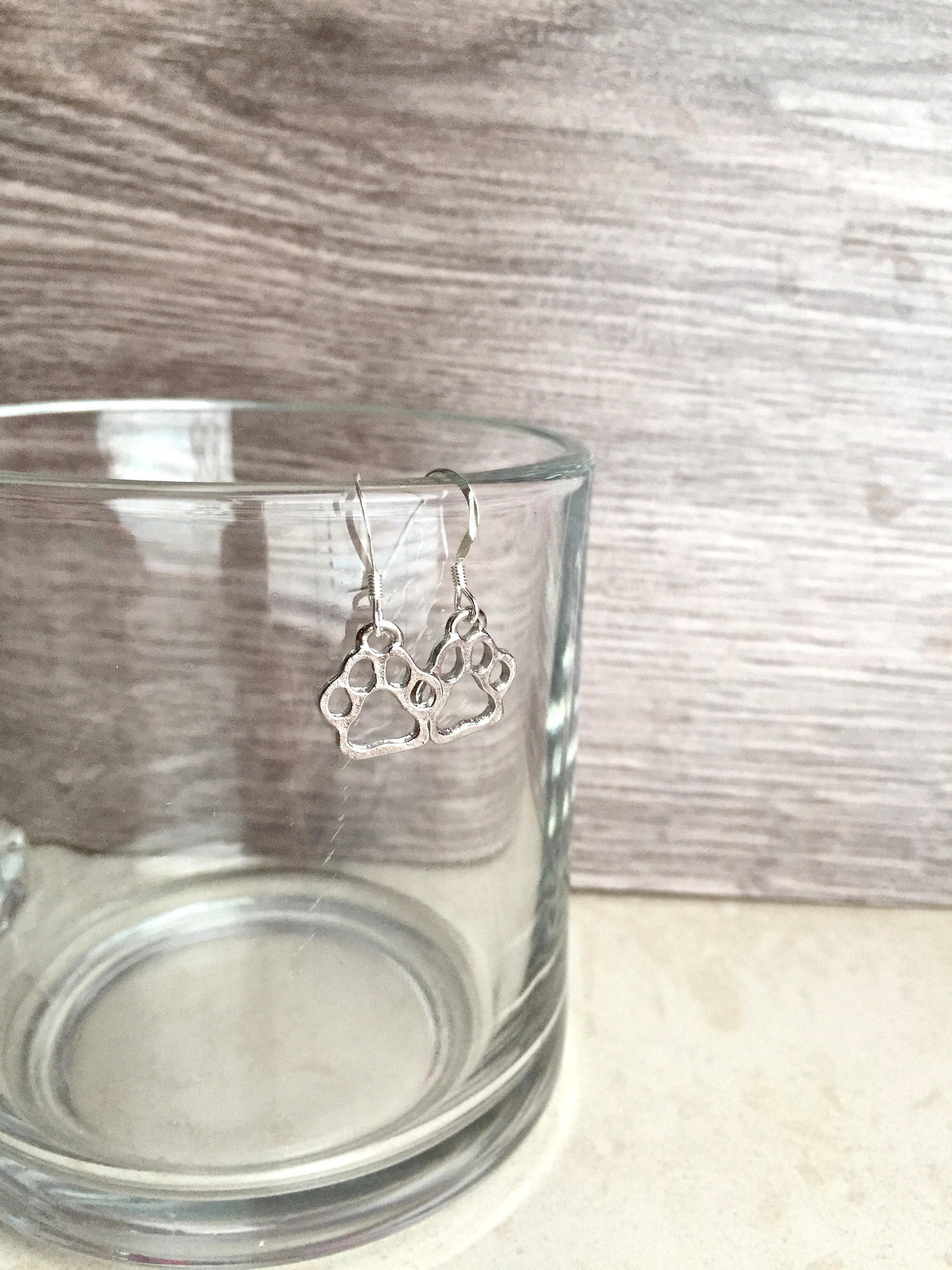 Stylish Sterling Silver Dog Paw Dangling Earrings