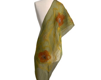 Felted Scarf Handcrafted with 100% Wool & Silk - Tamarack Green