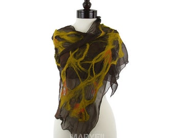 Felted Scarf Handcrafted with 100% Wool & Silk - Mustard Brown