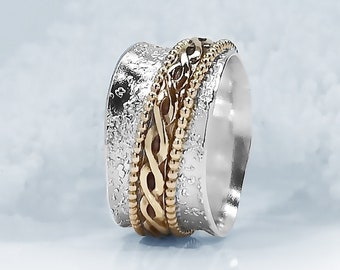 Celtic Ring, Thumb Ring, Spinner Ring, Girlfriend Ring, Sterling Silver Band, Meditation Ring, Wedding Ring, Silver Gold Ring,