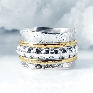 Meditation Ring, Argentium Silver Ring, Fine Silver, Celtic Ring, Thumb Ring, 14K Gold Ring, Wedding Ring, Meditation Ring, Two Tone Ring