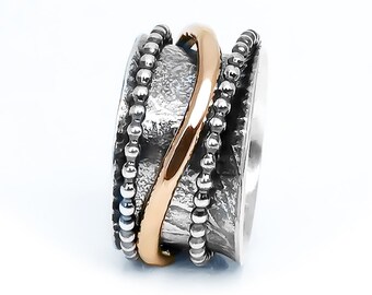 Spinner Ring, 14K Gold Ring, Wedding Ring, Meditation Ring, Stacking Ring, Cocktail Ring, Artisan Jewelry, Valentines Day Gift