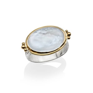 Mother Of Pearl Ring, June Birthstone Ring, Gold and Silver Ring, Stacking Ring, Mother's Day Gift, For Her image 1