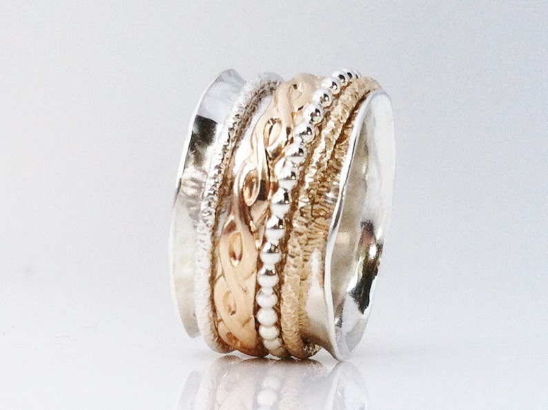 Gold Band Spinner Ring Sterling Silver Band Meditation Etsy