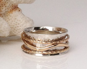 Spinner Ring, Solid Gold Ring, Silver Ring, Girlfriend Ring, Mixed Metal Ring, Thumb Ring, Silver and Gold Ring, Silver Band, Stacking Ring,