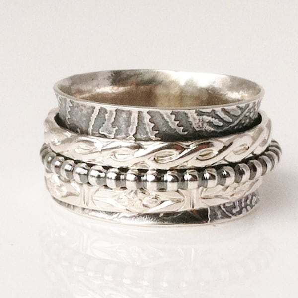 Floral Motif Ring, Spinner Ring, Meditation Ring, Wedding Ring, Celtic Ring, Cocktail Ring, Artisan Jewelry, Valentines Day Gift