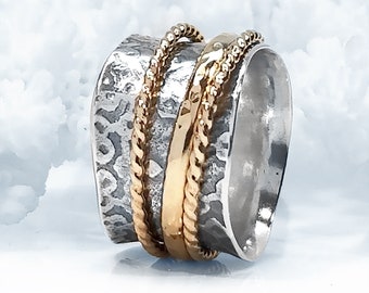 Holiday Gift, Womens Spinner Rings Silver and Gold, Spinner Ring for Anxiety, Spinning Ring 14k Gold, Handmade Silver Ring Wide Band - Etsy Holiday Gift, Womens Spinner Rings Silver and Gold, Spinner Ring for Anxiety, Spinning Ring 14k Gold, Handmade Silver Ring Wide Band - Etsy