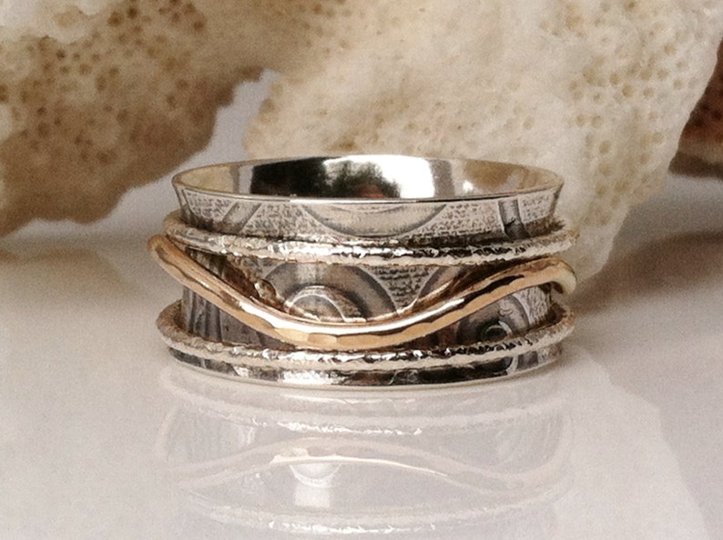 Spinner Ring, Sterling Silver Ring, 14K Gold Ring, Wedding Ring, Meditation Ring, Two Tone Ring, Valentines Day Gift image 1