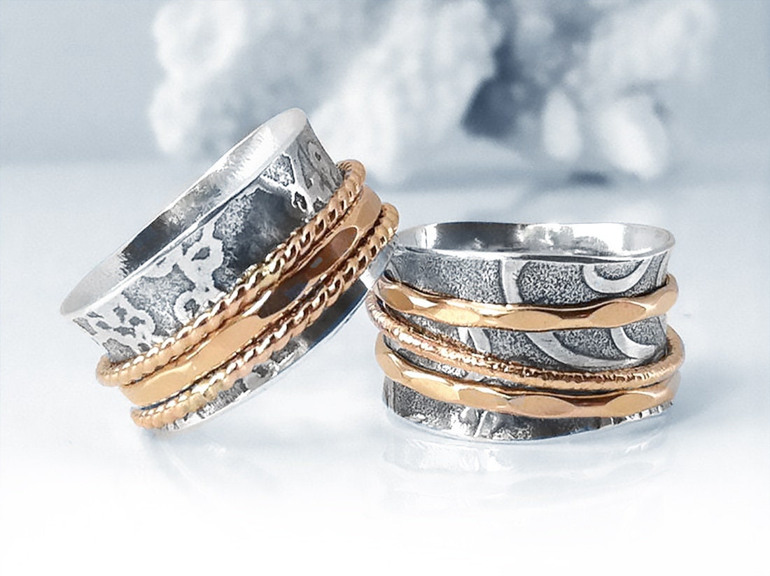 Holiday Gift, Womens Spinner Rings Silver and Gold, Spinner Ring for Anxiety, Spinning Ring 14k Gold, Handmade Silver Ring Wide Band - Etsy Holiday Gift, Womens Spinner Rings Silver and Gold, Spinner Ring for Anxiety, Spinning Ring 14k Gold, Handmade Silver Ring Wide Band - Etsy