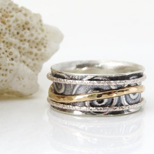 Spinner Ring, Sterling Silver Ring, 14K Gold Ring, Wedding Ring, Meditation Ring, Two Tone Ring, Valentines Day Gift