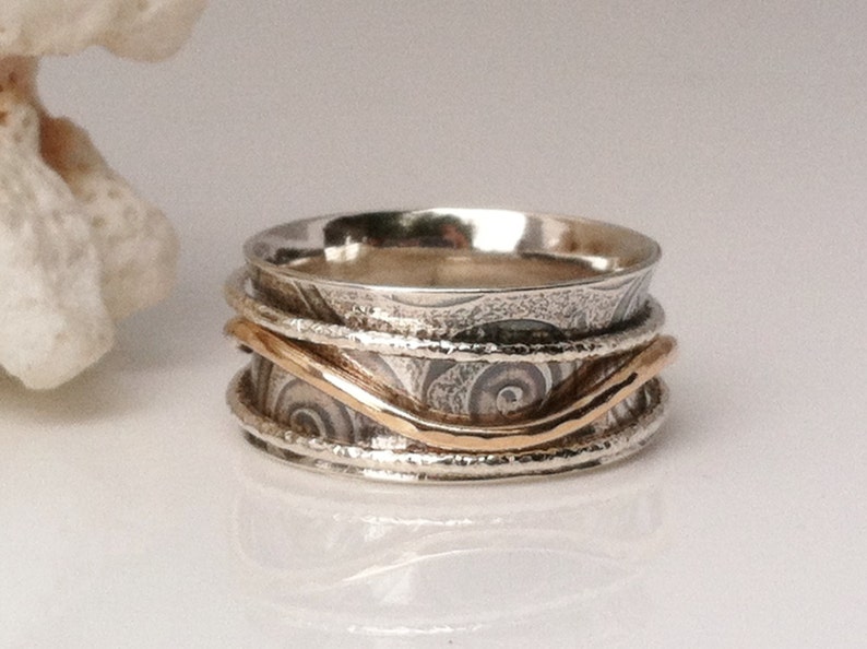 Spinner Ring, Sterling Silver Ring, 14K Gold Ring, Wedding Ring, Meditation Ring, Two Tone Ring, Valentines Day Gift image 2
