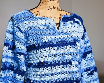 Blue Striped Openweave Sweater