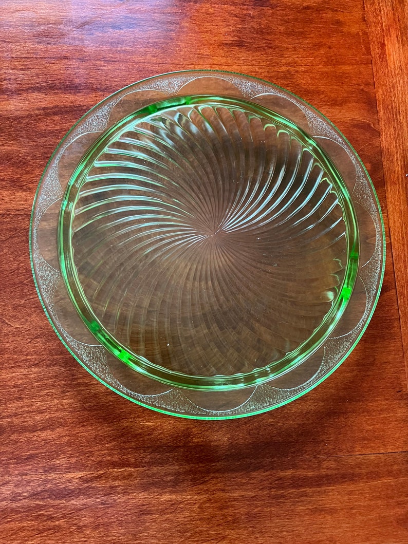 Green Vaseline Glass Cake Stand Etsy