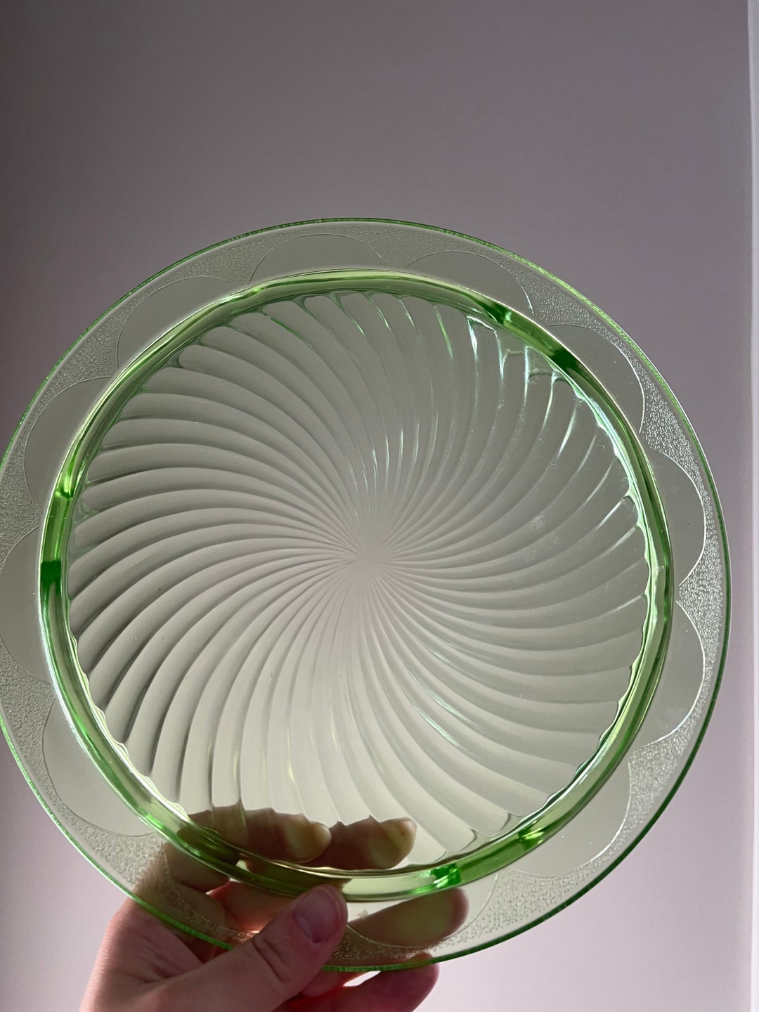 Green Vaseline Glass Cake Stand Etsy