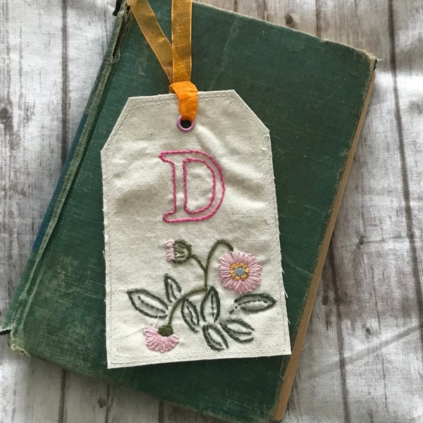 Personalized Hand Embroidered Book Marker Floral Journal Tag Personalized Gift Tags