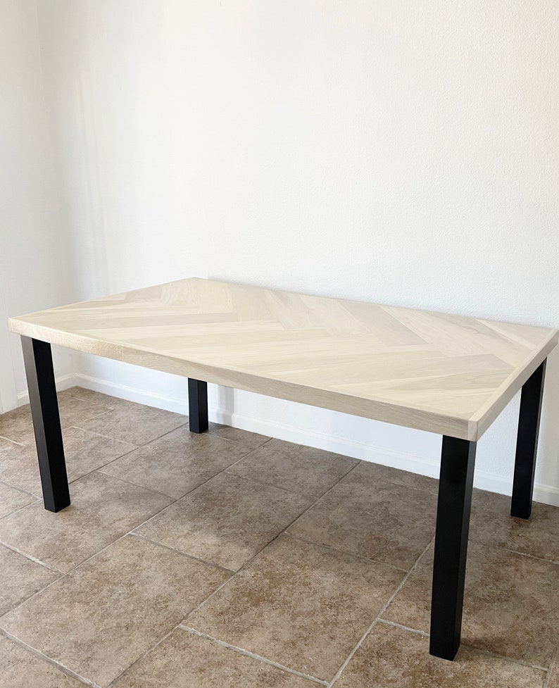 White Oak Single Herringbone Dining Table, Metal & Wood Leg Options, Rectangle Top, Modern Kitchen or Nook, Made to Order image 9