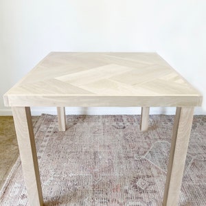Square White Oak Dining Table with Herringbone Top, Wood 4-Post or Hairpin Legs, Kitchen or Nook Table, Small Bistro, Made to Order image 5