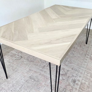 White Oak Single Herringbone Dining Table, Metal & Wood Leg Options, Rectangle Top, Modern Kitchen or Nook, Made to Order image 8