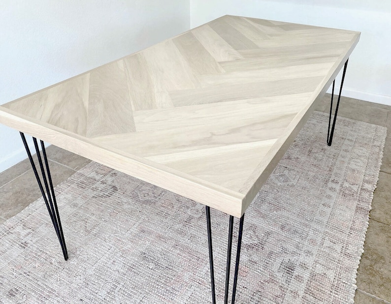 White Oak Single Herringbone Dining Table, Metal & Wood Leg Options, Rectangle Top, Modern Kitchen or Nook, Made to Order image 8