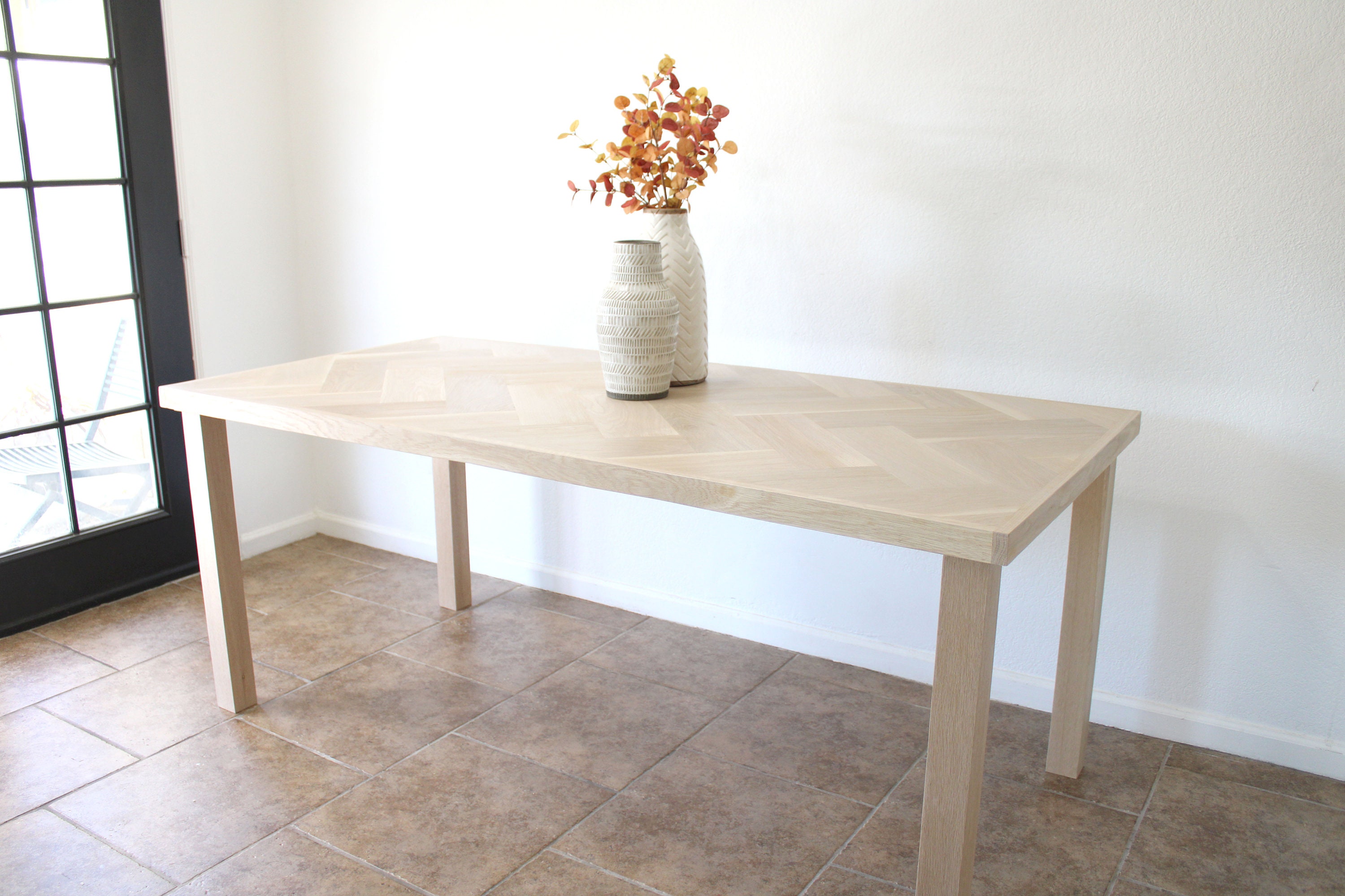 White Oak Herringbone Dining TableDining Table With Metal Etsy