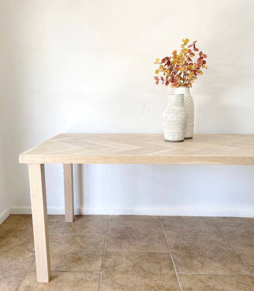 White Oak Herringbone Dining TableDining Table With Metal Etsy