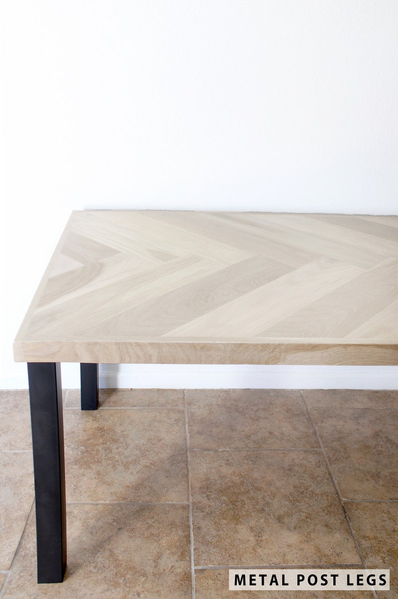 White Oak Single Herringbone Dining Table, Metal & Wood Leg Options, Rectangle Top, Modern Kitchen or Nook, Made to Order image 5